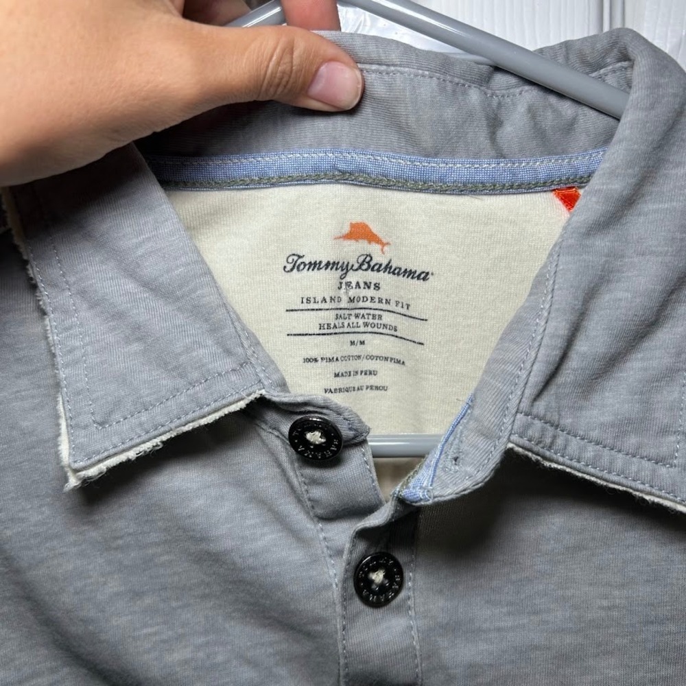 Tommy Bahama Jeans Mens Polo Shirt Gray Island Modern Fit M Short Sleeve - Picture 2 of 9